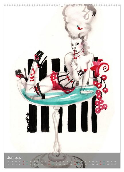 Produktbild: DELIKATESSEN - leckere K&ouml;stlichkeiten & kalorienarme Pin up Illustrationen, Zeichnungen, Grafiken und Malerei der Marke "Burlesque up your wall" von Sara Horwath (Wandkalender 2027 DIN A2 hoch), CALVENDO Monatskalender