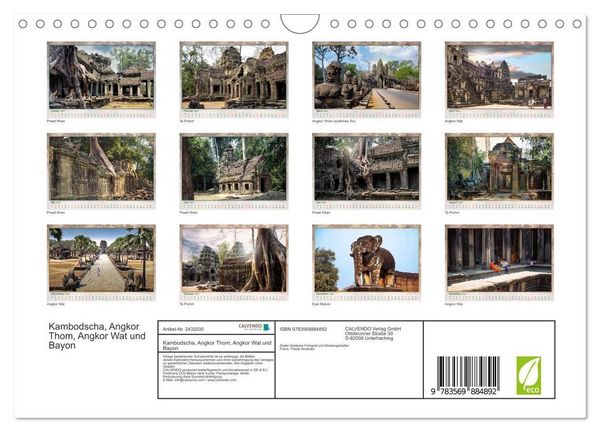 Produktbild: Kambodscha, Angkor Thom, Angkor Wat und Bayon (Wandkalender 2027 DIN A4 quer), CALVENDO Monatskalender