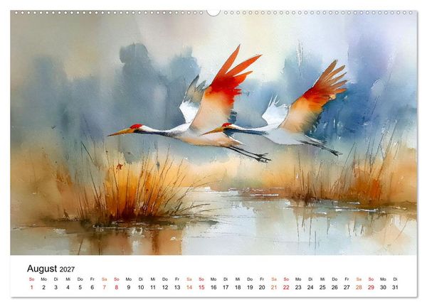 Produktbild: Kraniche zwischen Wind und Weite (hochwertiger Premium Wandkalender 2027 DIN A2 quer), Kunstdruck in Hochglanz