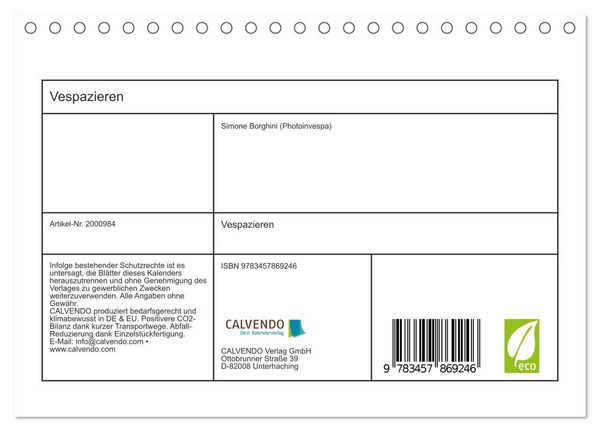 Produktbild: Vespazieren (Tischkalender 2026 DIN A5 quer), CALVENDO Monatskalender
