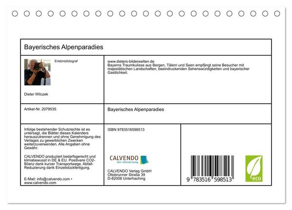 Produktbild: Bayerisches Alpenparadies (Tischkalender 2026 DIN A5 quer), CALVENDO Monatskalender