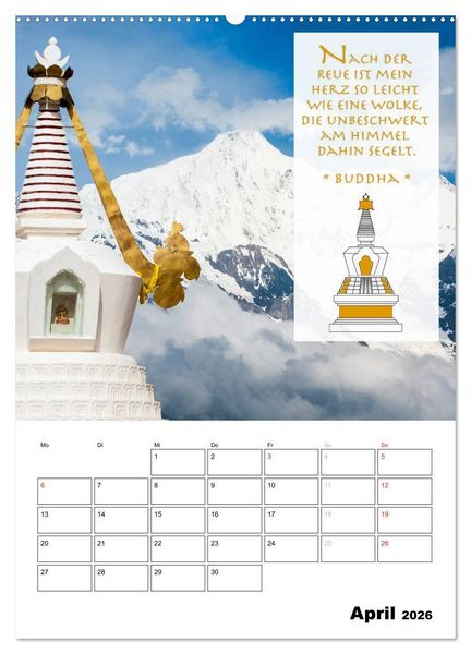 Produktbild: BUDDHAS ZITATE Buddhistische Weisheiten (Wandkalender 2026 DIN A2 hoch), CALVENDO Monatskalender
