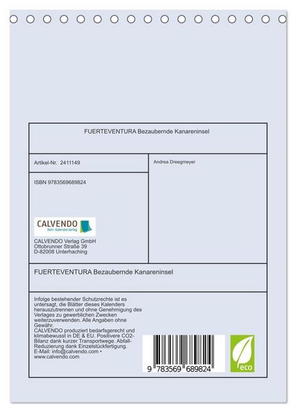 Produktbild: FUERTEVENTURA Bezaubernde Kanareninsel (Tischkalender 2027 DIN A5 hoch), CALVENDO Monatskalender