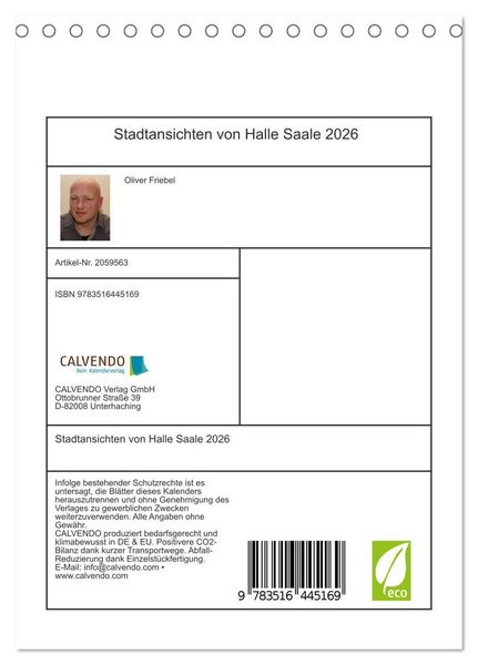 Produktbild: Stadtansichten von Halle Saale 2026 (Tischkalender 2026 DIN A5 hoch), CALVENDO Monatskalender
