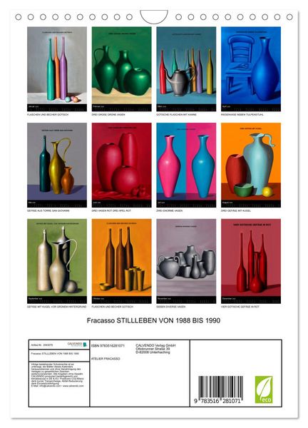 Produktbild: Fracasso STILLLEBEN VON 1988 BIS 1990 (Wandkalender 2026 DIN A4 hoch), CALVENDO Monatskalender