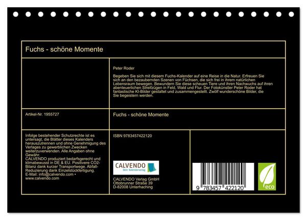 Produktbild: Fuchs - sch&ouml;ne Momente (Tischkalender 2026 DIN A5 quer), CALVENDO Monatskalender
