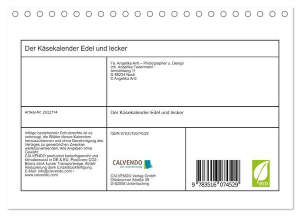 Produktbild: Der K&auml;sekalender Edel und lecker (Tischkalender 2026 DIN A5 quer), CALVENDO Monatskalender
