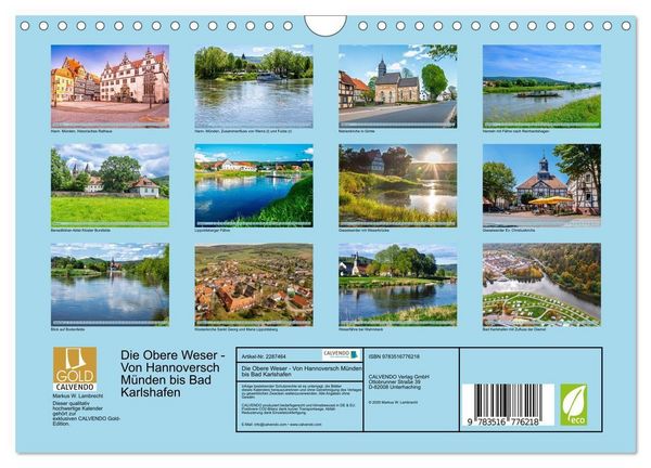 Produktbild: Die Obere Weser - Von Hannoversch M&uuml;nden bis Bad Karlshafen (Wandkalender 2027 DIN A4 quer), CALVENDO Monatskalender