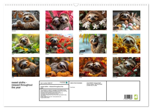 Produktbild: sweet sloths - relaxed throughout the year (Wall Calendar 2026 DIN A2 landscape), CALVENDO 12 Month Wall Calendar