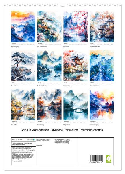 Produktbild: China in Wasserfarben - Idyllische Reise durch Traumlandschaften (hochwertiger Premium Wandkalender 2026 DIN A2 hoch), Kunstdruck in Hochglanz
