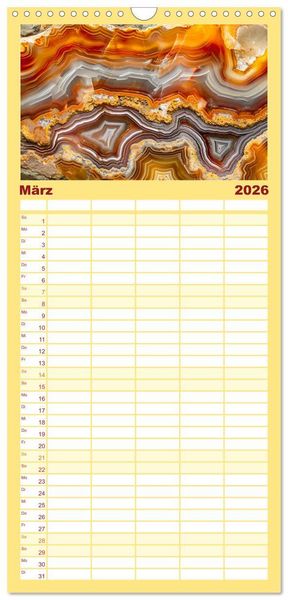 Produktbild: Familienplaner 2026 - Achat-Rhapsodie - Farbige Flussl&auml;ufe in Bandachaten und Quarz mit 5 Spalten (Wandkalender, 21 x 45 cm) CALVENDO