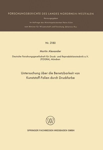 Produktbild: Untersuchung &uuml;ber die Benetzbarkeit von Kunststoff-Folien durch Druckfarbe
