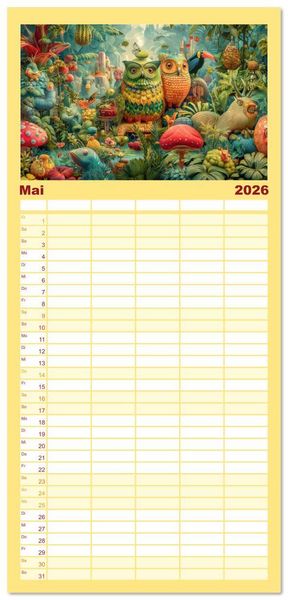 Produktbild: Familienplaner 2026 - Dschungelzauber - Kunstvolle Werke mit 5 Spalten (Wandkalender, 21 x 45 cm) CALVENDO