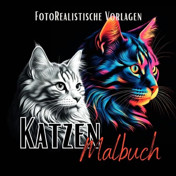 Black Midnight- Animals / Katzen Malbuch „Fotorealistisch“., Taschenbuch von Lucy ́s Schwarze Malbücher, Epubli, 9783758414442