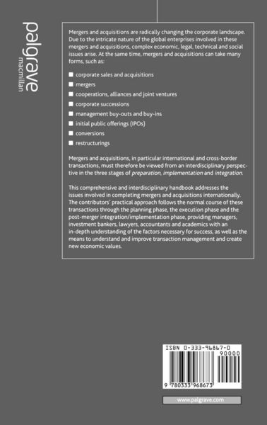 Produktbild: Handbook of International Mergers and Aquisitions