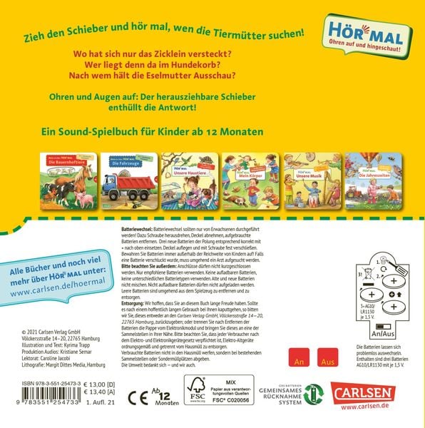 Produktbild: Mein erstes H&ouml;r mal (Soundbuch ab 1 Jahr): Die Tierkinder