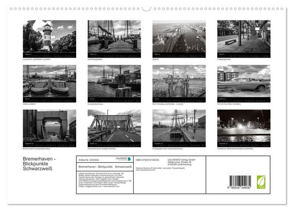 Produktbild: Bremerhaven - Blickpunkte Schwarzwei&szlig; (hochwertiger Premium Wandkalender 2026 DIN A2 quer), Kunstdruck in Hochglanz