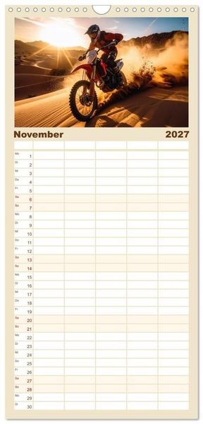 Produktbild: Familienplaner 2027 - W&uuml;stenabenteuer - Spektakul&auml;re Moto-Rallys mit 5 Spalten (Wandkalender, 21 x 45 cm) CALVENDO
