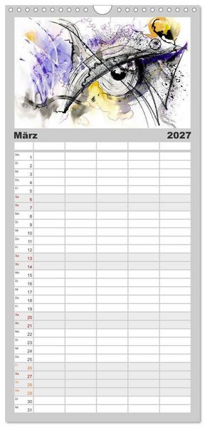 Produktbild: Familienplaner 2027 - Abstrakte Aquarelle mit 5 Spalten (Wandkalender, 21 x 45 cm) CALVENDO