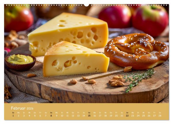Produktbild: K&auml;sekalender - mit Gourmet K&auml;se und Platten durchs Jahr (hochwertiger Premium Wandkalender 2026 DIN A2 quer), Kunstdruck in Hochglanz