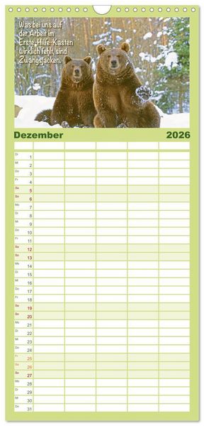 Produktbild: Familienplaner 2026 - Spa&szlig; mit B&auml;ren: Edition lustige Tiere mit 5 Spalten (Wandkalender, 21 x 45 cm) CALVENDO