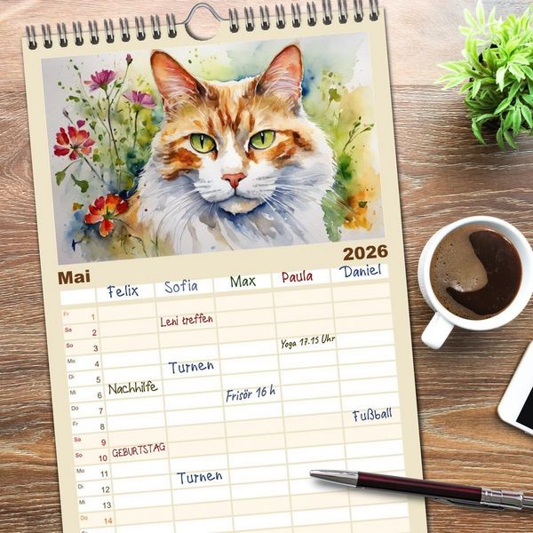 Produktbild: Familienplaner 2026 - Samtpfoten im Portrait mit 5 Spalten (Wandkalender, 21 x 45 cm) CALVENDO