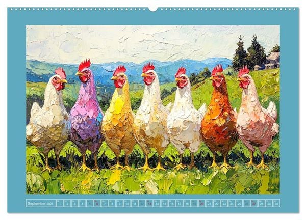 Produktbild: Federleichte Sch&ouml;nheiten. Duftige H&uuml;hner-Paintings (hochwertiger Premium Wandkalender 2026 DIN A2 quer), Kunstdruck in Hochglanz