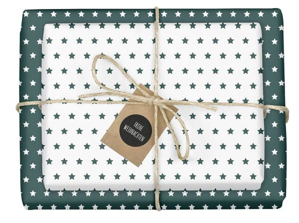 Produktbild: Weihnachtsgeschenkpapier-Set: Sterne (gr&uuml;n/ wei&szlig;)