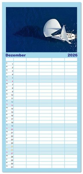 Produktbild: Familienplaner 2026 - Mit dem Wind um die Welt - segeln mit 5 Spalten (Wandkalender, 21 x 45 cm) CALVENDO