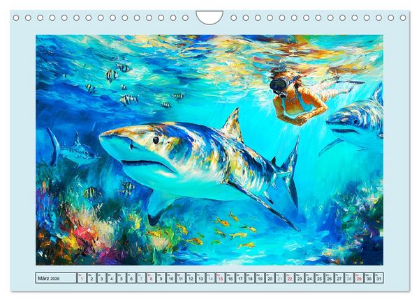 Produktbild: Im Tanz der Haie. Seelenstr&ouml;mung zwischen Mensch und Meer (Wandkalender 2026 DIN A4 quer), CALVENDO Monatskalender