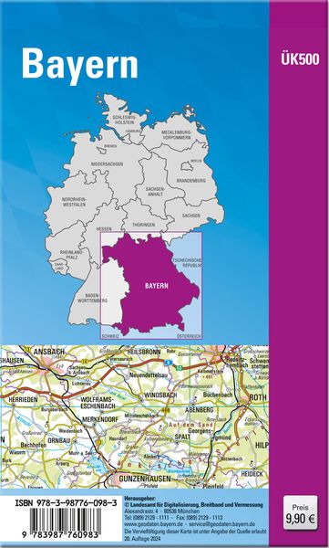 Produktbild: &Uuml;K500 Amtliche &Uuml;bersichtskarte von Bayern 1:500000 / &Uuml;K500 &Uuml;bersichtskarte von Bayern 1:500000