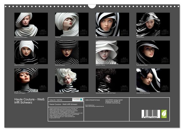 Produktbild: Haute Couture - Wei&szlig; trifft Schwarz (Wandkalender 2026 DIN A3 quer), CALVENDO Monatskalender