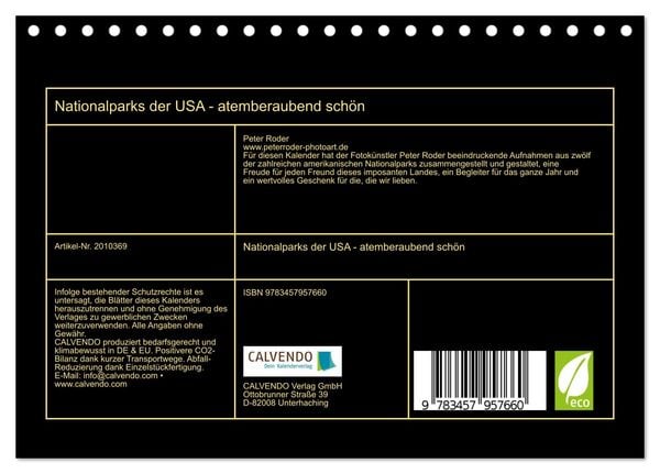 Produktbild: Nationalparks der USA - atemberaubend sch&ouml;n (Tischkalender 2026 DIN A5 quer), CALVENDO Monatskalender