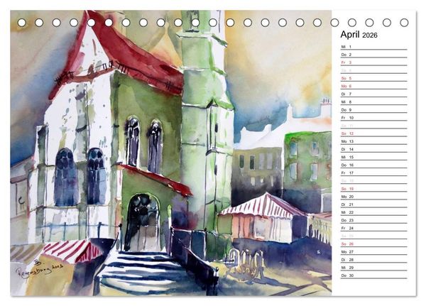 Produktbild: Aquarelle - quer durch Europa (Tischkalender 2026 DIN A5 quer), CALVENDO Monatskalender