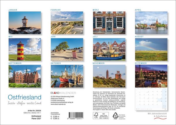 Produktbild: Ostfriesland Kalender 2027 - Inseln &middot; H&auml;fen &middot; weites Land
