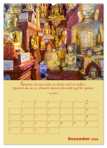 Produktbild: BUDDHA IN GOLD - Mit buddhistischen Spr&uuml;chen (hochwertiger Premium Wandkalender 2026 DIN A2 hoch), Kunstdruck in Hochglanz