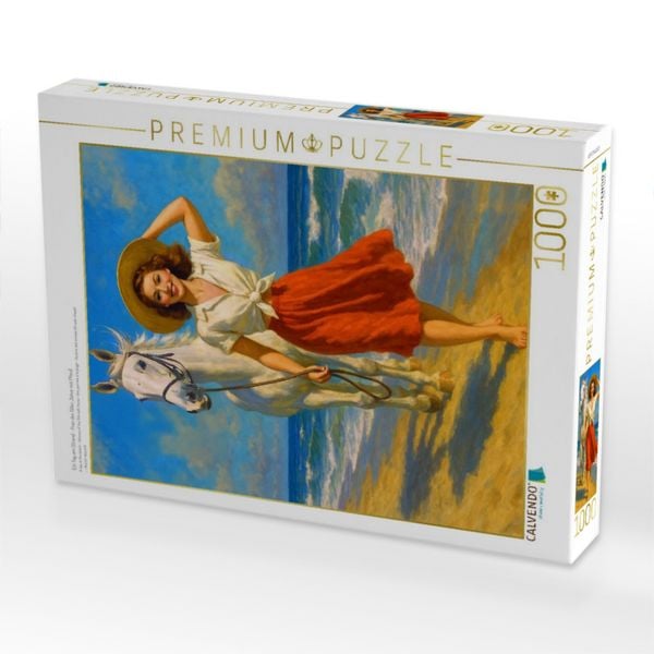 Produktbild: CALVENDO Puzzle Ein Tag am Strand - Frau der 50er Jahre mit Pferd | 1000 Teile Lege-Gr&ouml;&szlig;e 64x48cm Foto-Puzzle f&uuml;r gl&uuml;ckliche Stunden