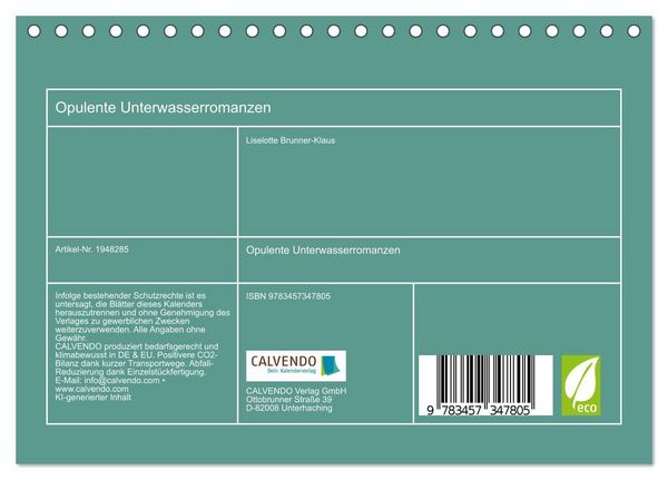Produktbild: Opulente Unterwasserromanzen (Tischkalender 2026 DIN A5 quer), CALVENDO Monatskalender