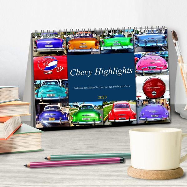 Produktbild: Chevy Highlights - Oldtimer der Marke Chevrolet aus den F&uuml;nfziger Jahren (Tischkalender 2025 DIN A5 quer), CALVENDO Monatskalender