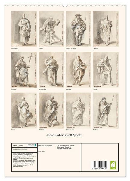 Produktbild: Jesus und die zw&ouml;lf Apostel (hochwertiger Premium Wandkalender 2026 DIN A2 hoch), Kunstdruck in Hochglanz