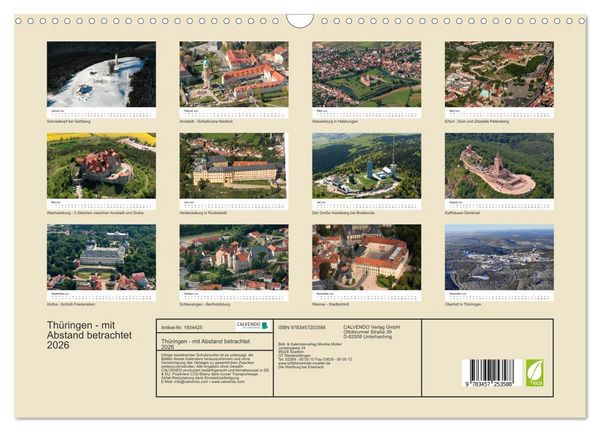Produktbild: Th&uuml;ringen - mit Abstand betrachtet 2026 (Wandkalender 2026 DIN A3 quer), CALVENDO Monatskalender