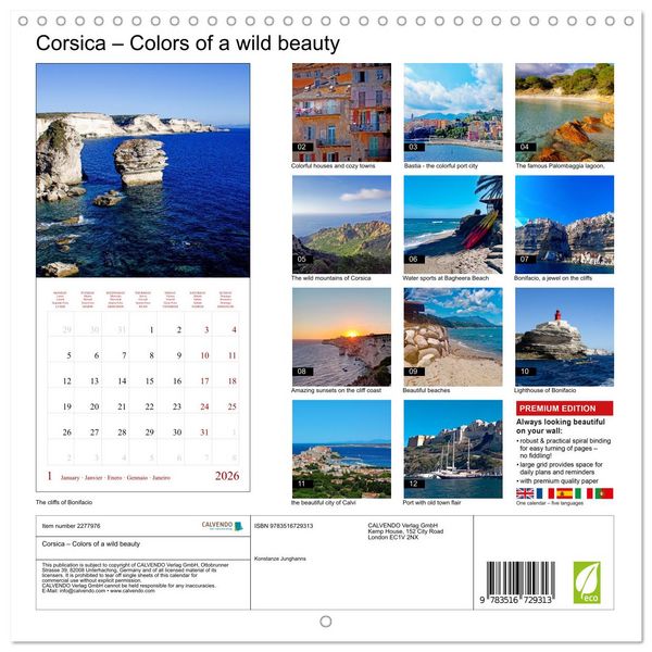 Produktbild: Corsica &ndash; Colors of a wild beauty (Wall Calendar 2026 12 &times; 12 Inch) CALVENDO 12 Month Wall Calendar