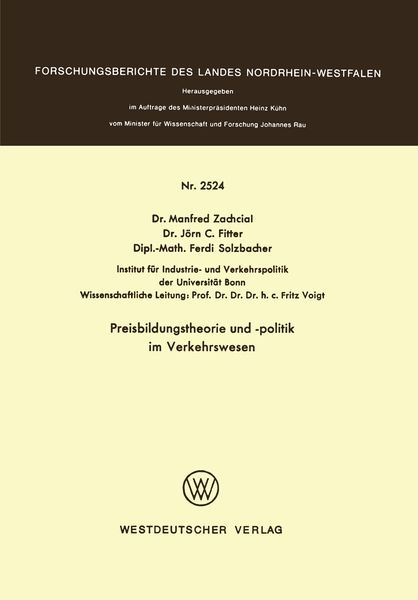 Produktbild: Preisbildungstheorie und -politik im Verkehrswesen