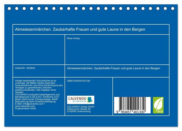 Produktbild: Almwiesenm&auml;rchen. Zauberhafte Frauen und gute Laune in den Bergen (Tischkalender 2026 DIN A5 quer), CALVENDO Monatskalender