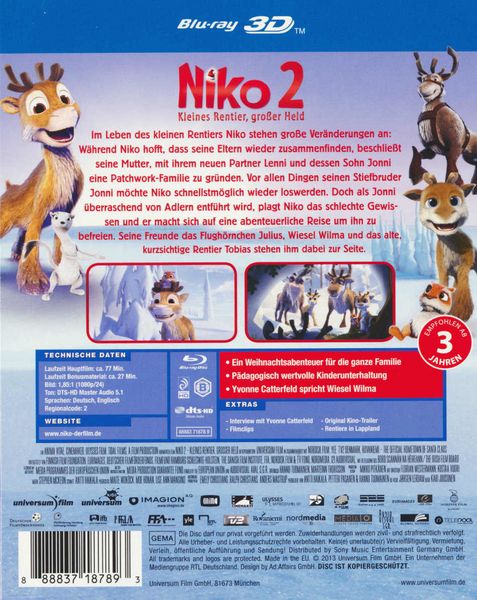Produktbild: Niko 2 - Kleines Rentier, gro&szlig;er Held (inkl. 2D-Version)