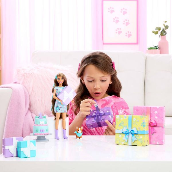 Produktbild: Barbie Party Unboxed Haustier Geburtstag Serie - blaues Kleid