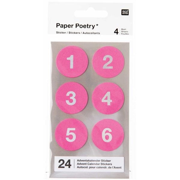 Adventskalender Sticker, Neon Pink,