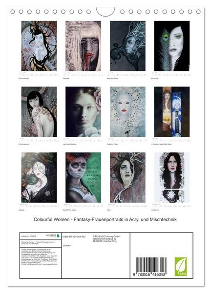 Produktbild: Colourful Women - Fantasy-Frauenportraits in Acryl und Mischtechnik (Wandkalender 2026 DIN A4 hoch), CALVENDO Monatskalender