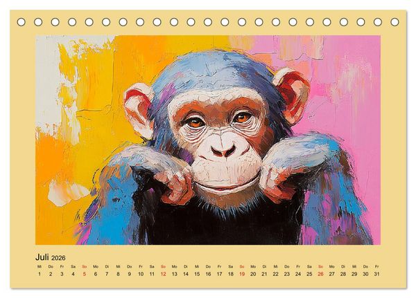 Produktbild: Majest&auml;tische Menschenaffen. Faszinierende Wesen in kunstvoller &Ouml;loptik (Tischkalender 2026 DIN A5 quer), CALVENDO Monatskalender