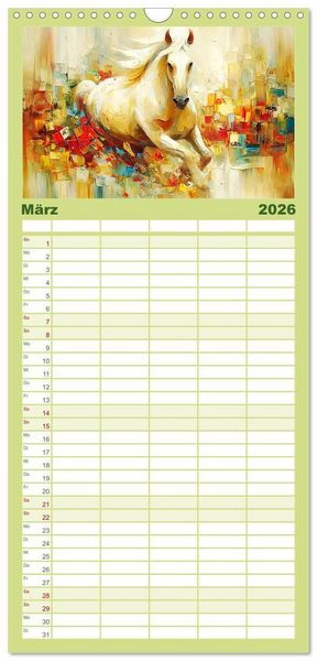 Produktbild: Familienplaner 2026 - Im Glanz der Pferde. Edle Sch&ouml;nheiten in moderner &Ouml;loptik mit 5 Spalten (Wandkalender, 21 x 45 cm) CALVENDO